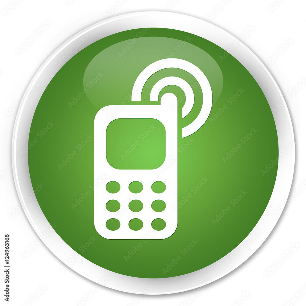 Cellphone ringing icon soft green glossy round button Cellphone ringing icon soft green glossy round button