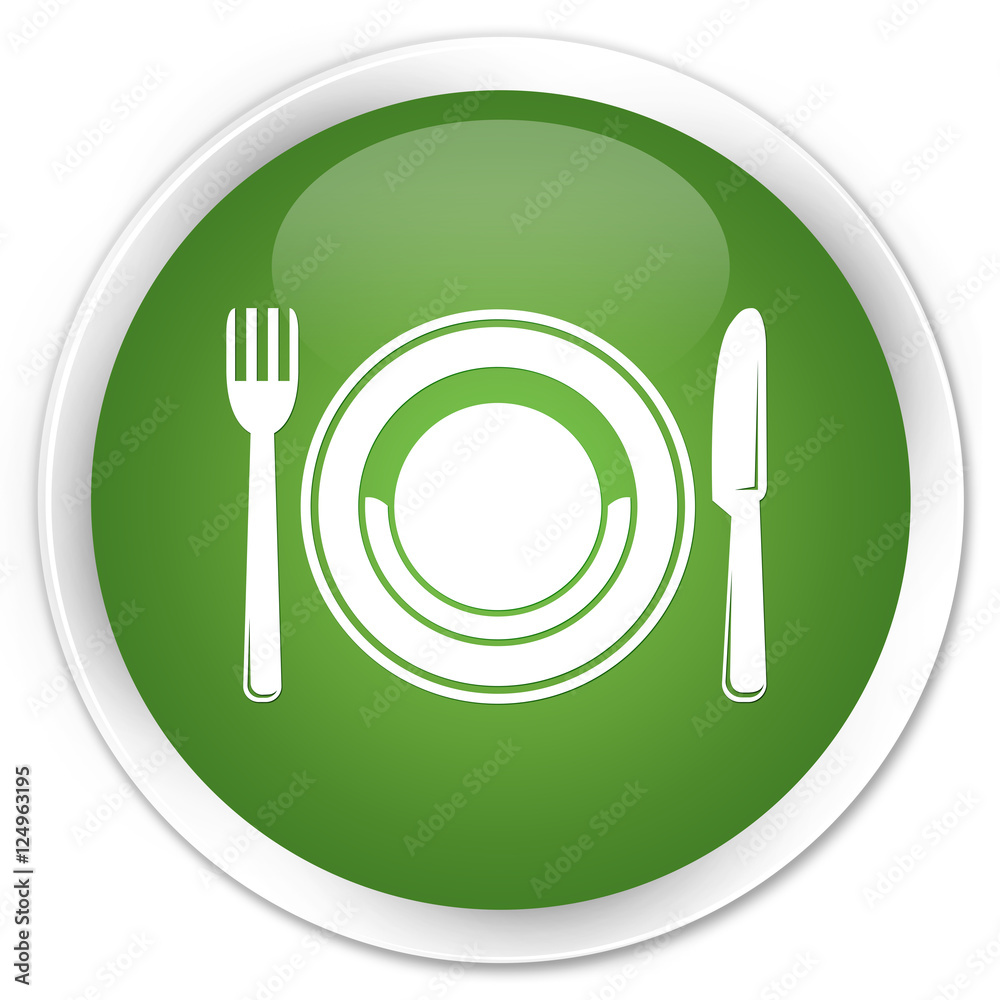 Food plate icon soft green glossy round button Food plate icon soft green glossy round button