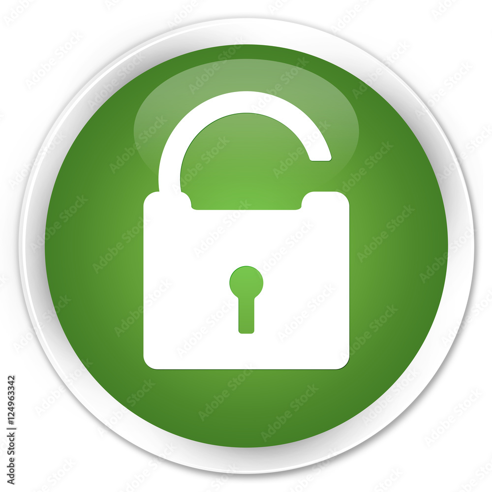 Unlock icon soft green glossy round button Unlock icon soft green glossy round button