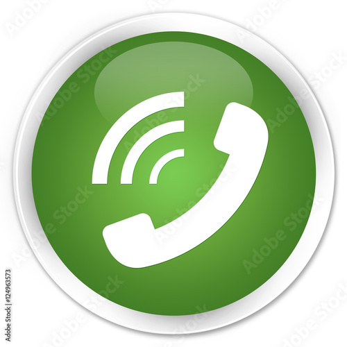 Phone ringing icon soft green glossy round button