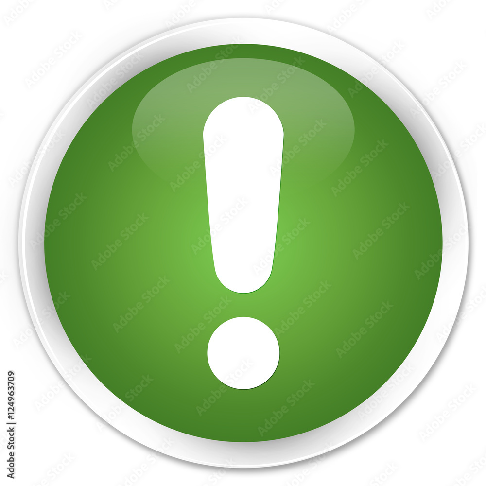 Exclamation mark icon soft green glossy round button