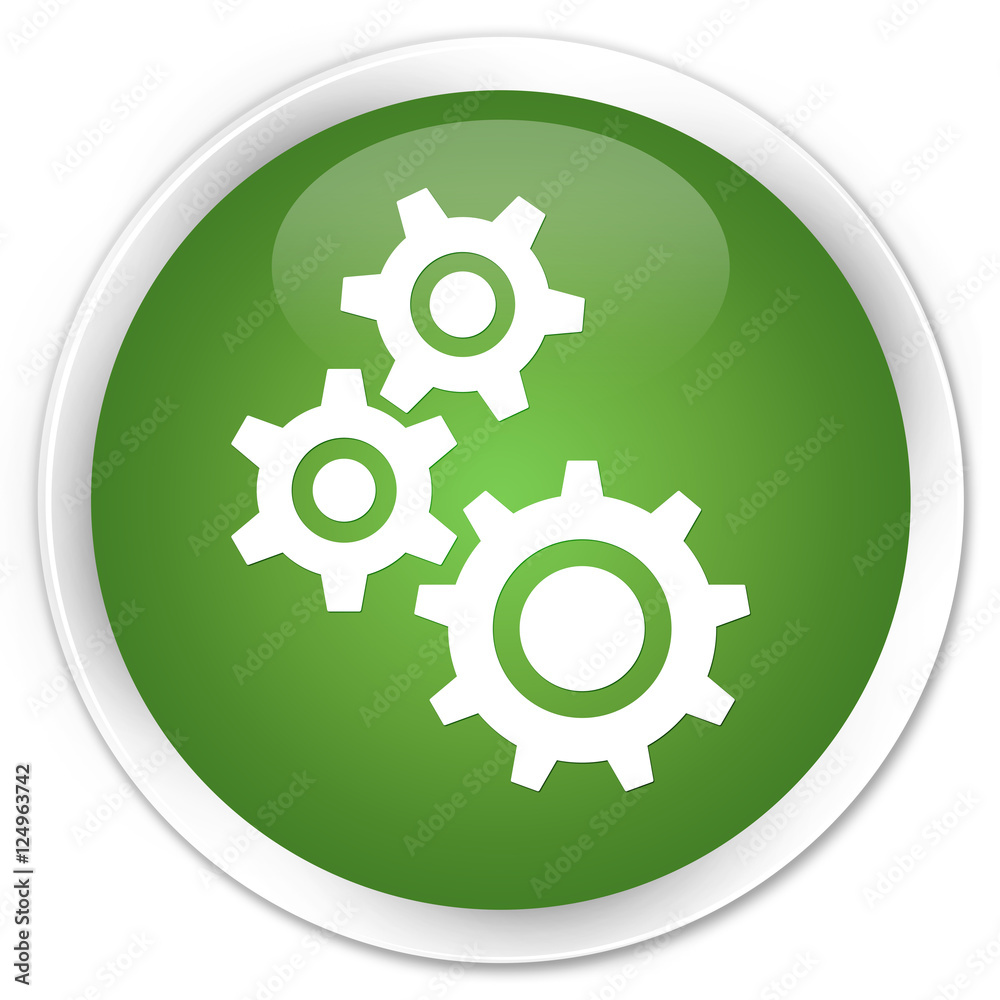 Gears icon soft green glossy round button Gears icon soft green glossy round button