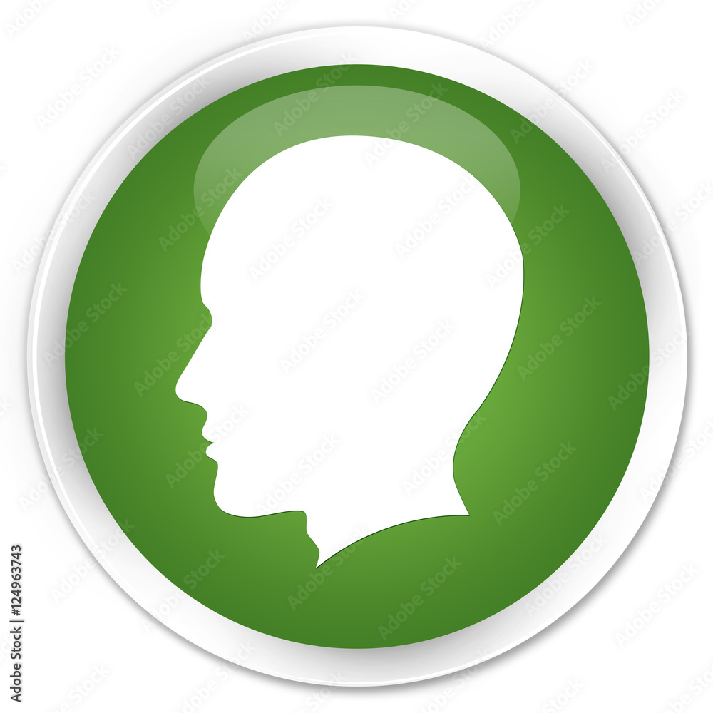 Head (male face) icon soft green glossy round button Head (male face) icon soft green glossy round button