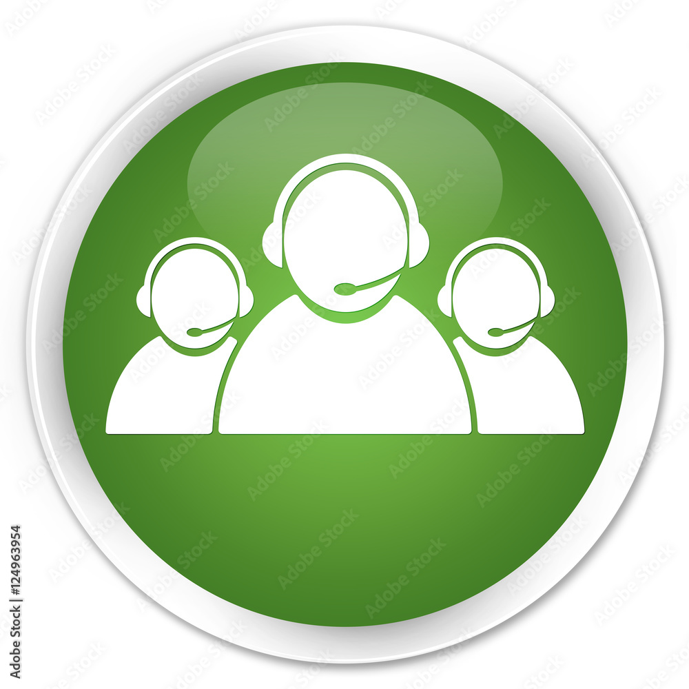 Customer care team icon soft green glossy round button Customer care team icon soft green glossy round button