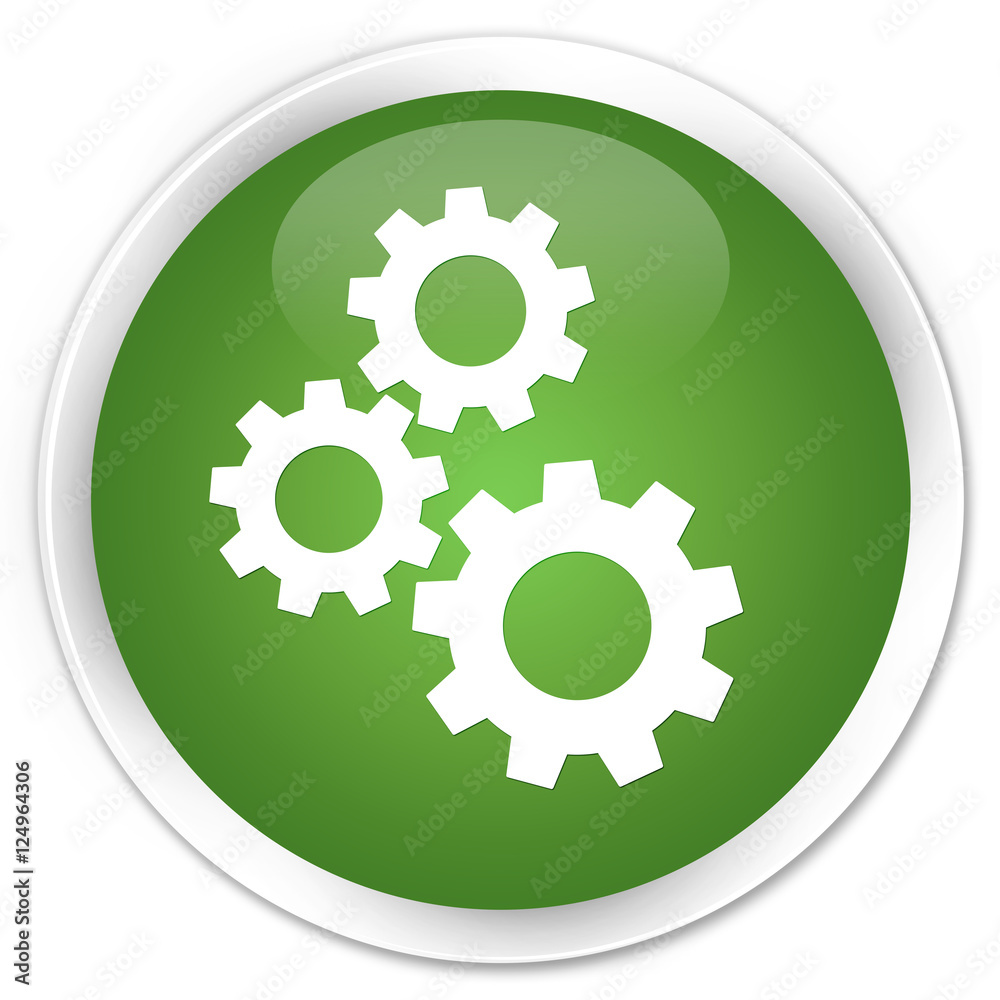 Gears icon soft green glossy round button Gears icon soft green glossy round button