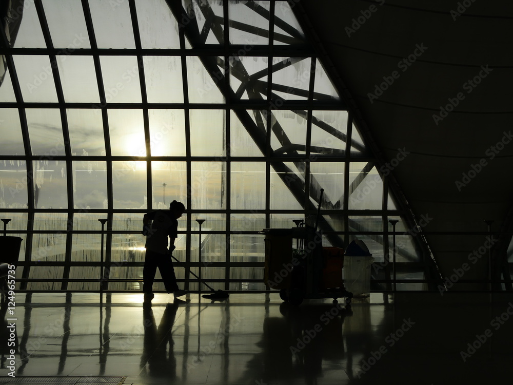 Cleaning floor of the airport in the morning
Cleaning floor of the airport in the morning