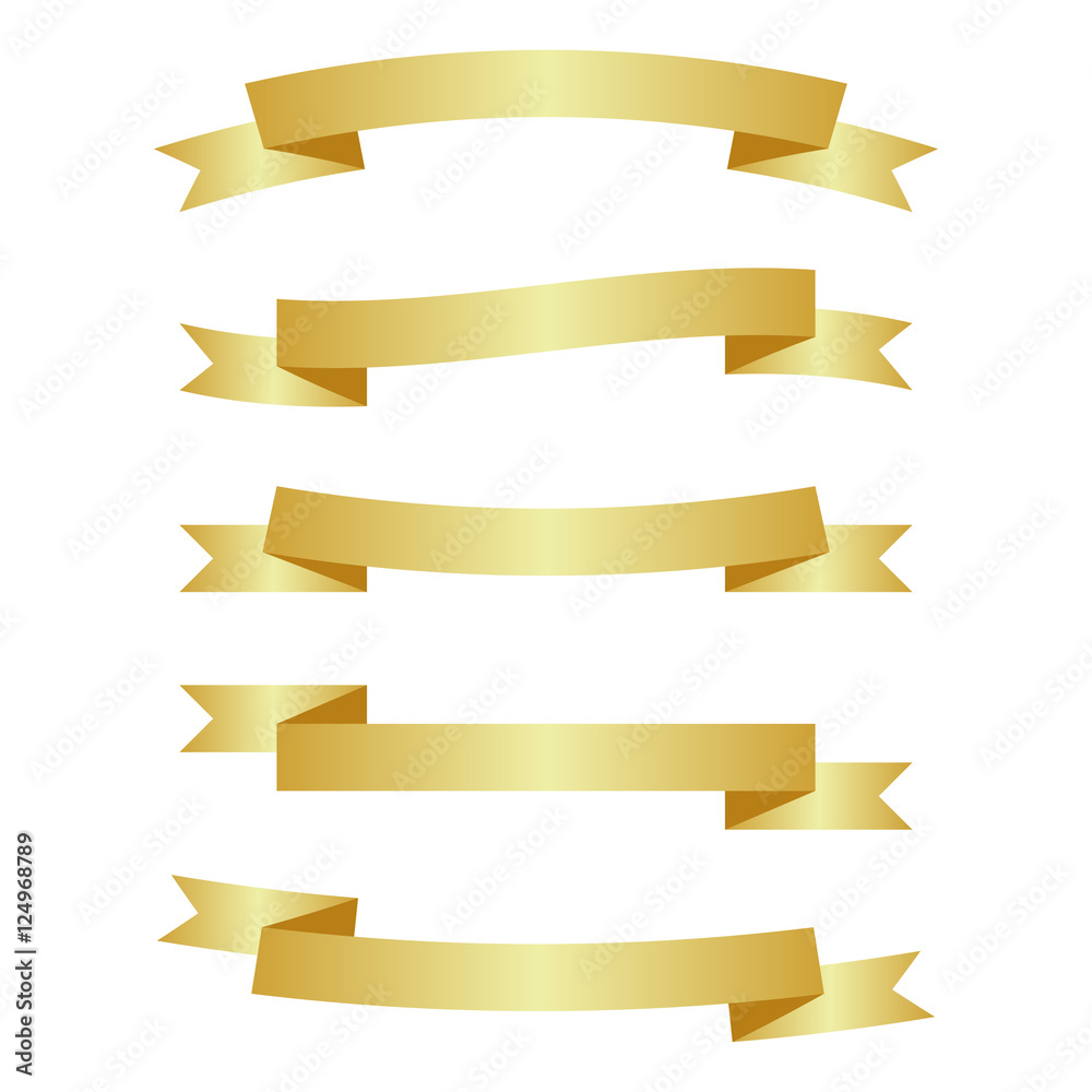 Golden ribbons set, isolated on white background. Vector illustration Golden ribbons set, isolated on white background. Vector illustration
