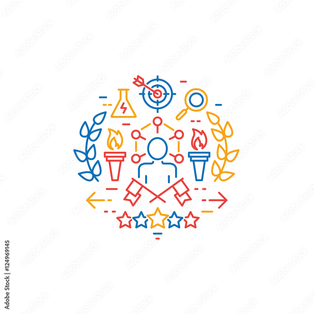 Vector emblem related to striving for success, leadership development, career progress and personal training. Mono line and design element Vector emblem related to striving for success, leadership development, career progress and personal training. Mono line and design element