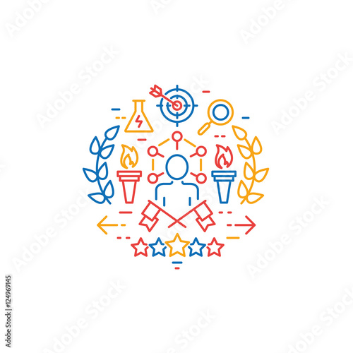 Vector emblem related to striving for success, leadership development, career progress and personal training. Mono line and design element