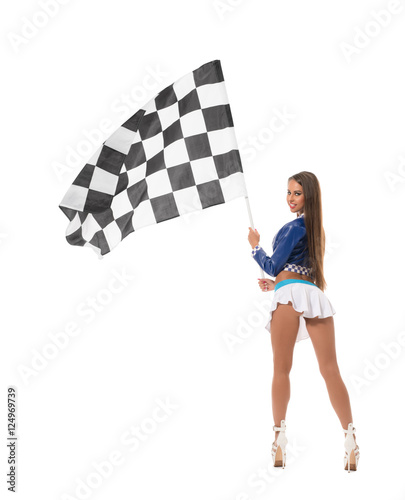 Back view of sexy brunette with checkered flag © Wisky