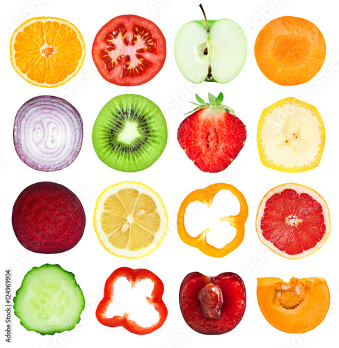 Slices of fruits and vegetables
