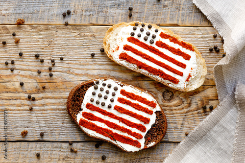 Two sandwiches with image of american flag.