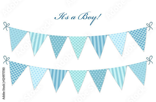 Cute vintage textile blue shabby chic bunting flags for boy's baby shower