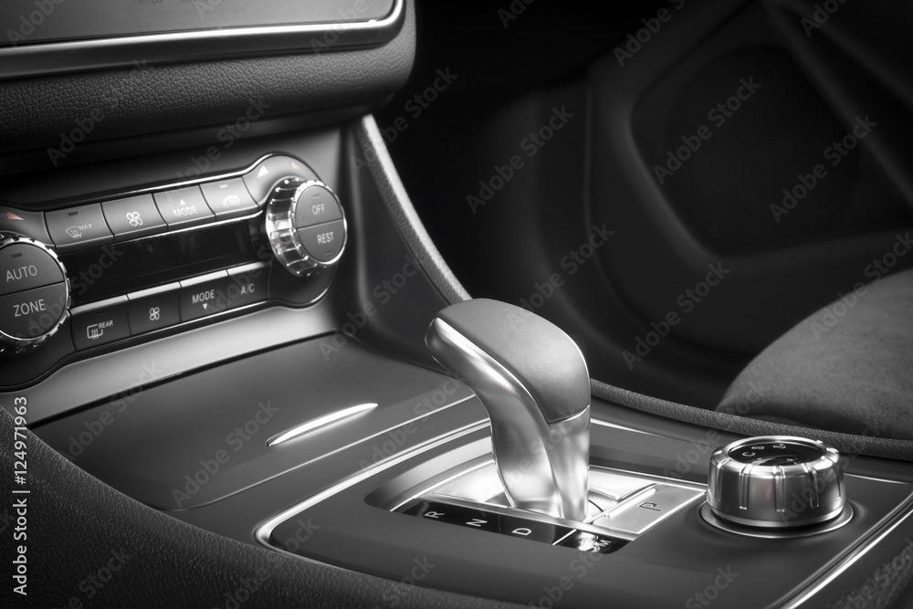 Modern sport car black leather interior Modern sport car black leather interior