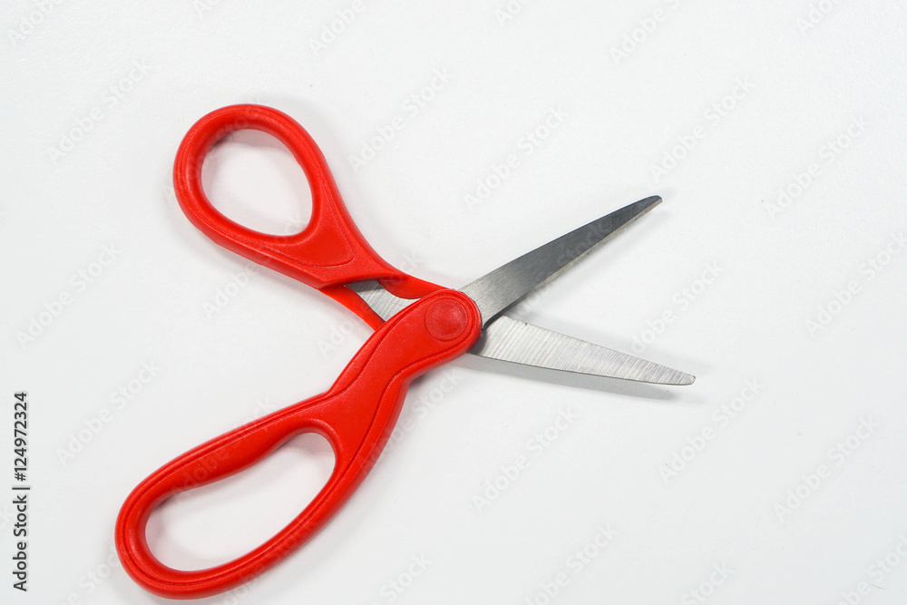 close up isolated red scissors on table close up isolated red scissors on table