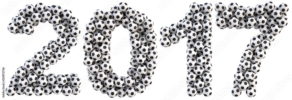 new 2017 year from the soccer balls. isolated on white. 3D illustration new 2017 year from the soccer balls. isolated on white. 3D illustration