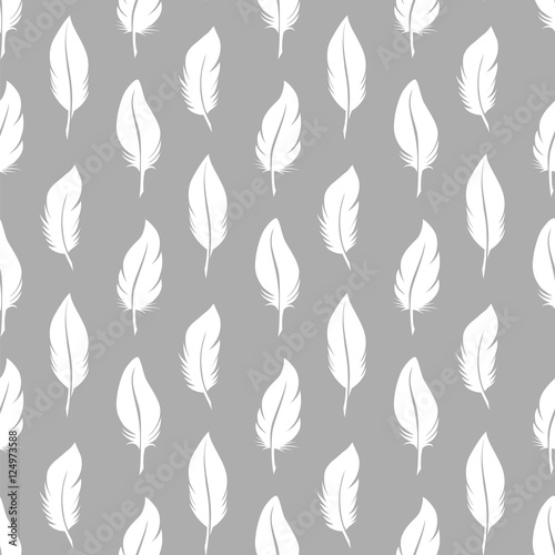 White feathers seamless pattern vector illustration. Fabric wrapping or backdrop pattern