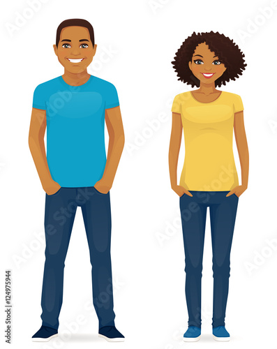 Young people in casual clothes. Cute man and girl isolated