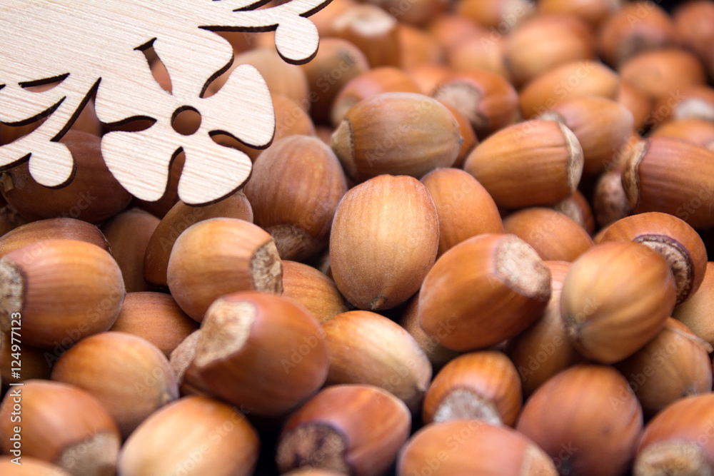 Many peeled hazel nuts - background of nature Many peeled hazel nuts - background of nature