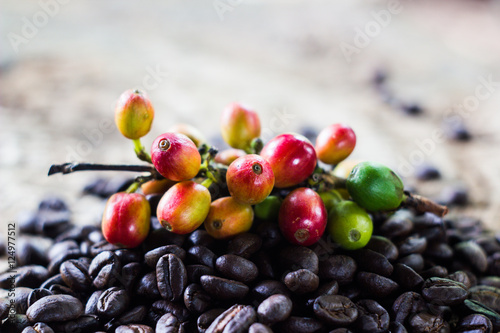 coffee beans on old teak