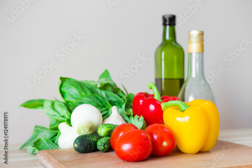 Vegetables ingredients on kitchen table