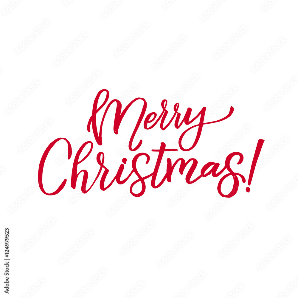 Merry Christmas Red Lettering Inscription, artistic written for greeting card, poster, print, web design and other decoration, handmade calligraphy vector illustration