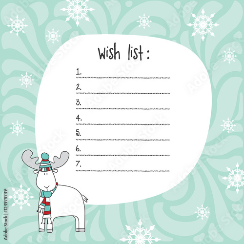 Christmas wish list template. Hand drawn elements. Printable des