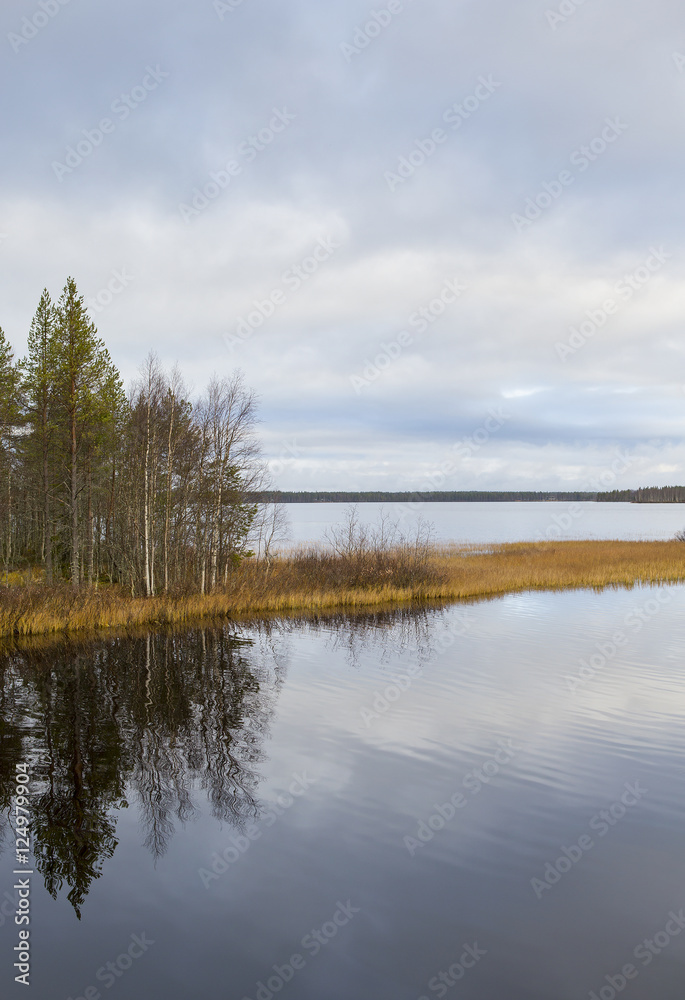 Reflections in the water on a cloudy day in Finland