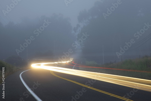 car headlights in fog