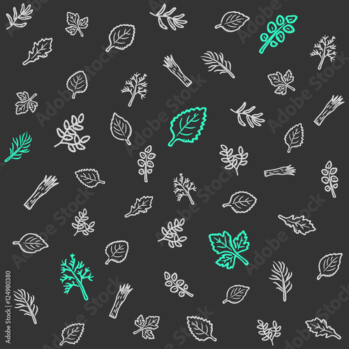 Dark green spice pattern background. Fits perfectly for print or any healthy food background.