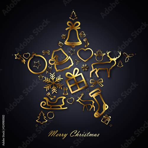 Star with Christmas decorations - Gold & black version