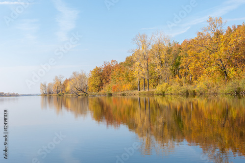 Autumn calm on the lake reflection of trees in water