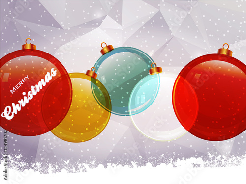Christmas baubles snow and text
