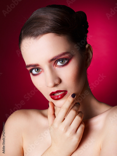 Beauty Woman Portrait. Professional Makeup for Brunette with gre