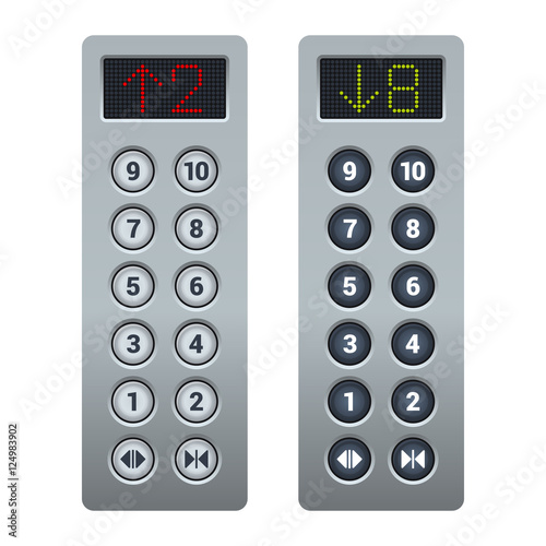 Steel Elevator Buttons Panel Set. Vector