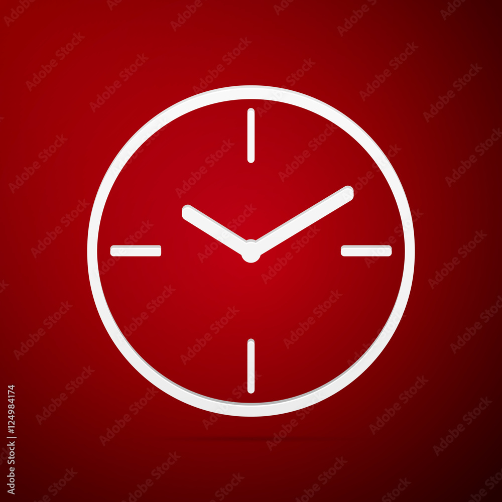 Clock flat icon on red background. Vector Illustration Clock flat icon on red background. Vector Illustration