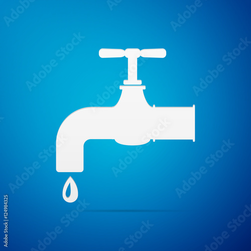 Water tap flat icon on blue background. Vector Illustration