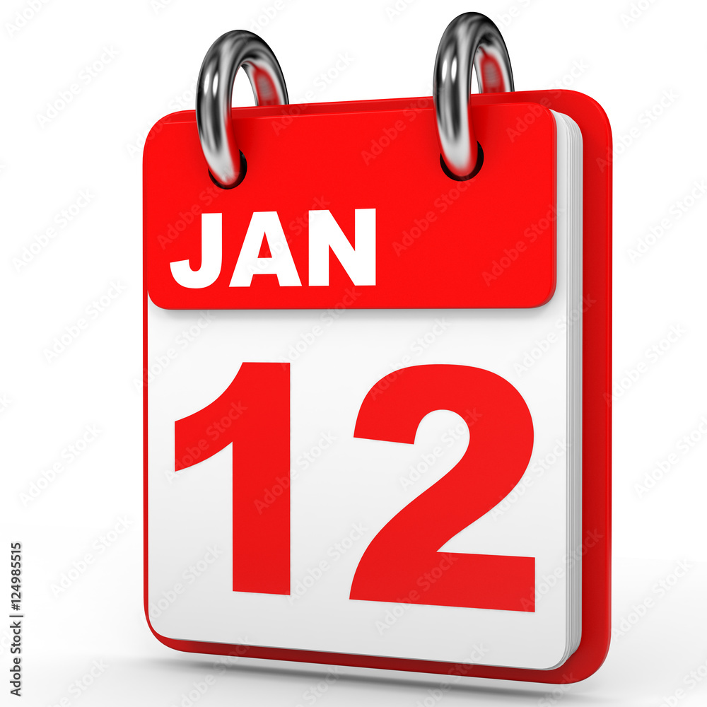January 12. Calendar on white background. January 12. Calendar on white background.