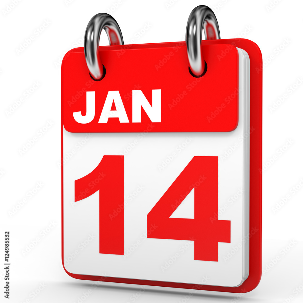 January 14. Calendar on white background. January 14. Calendar on white background.