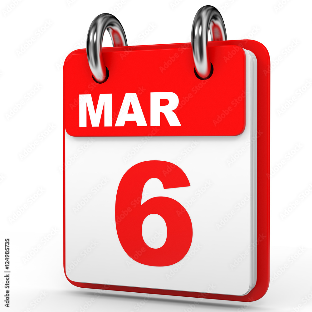 March 6. Calendar on white background. March 6. Calendar on white background.