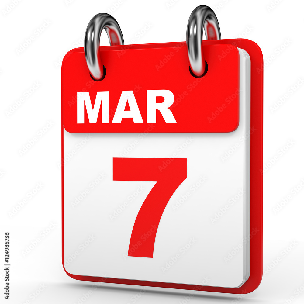 March 7. Calendar on white background. March 7. Calendar on white background.