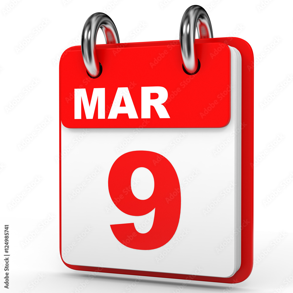 March 9. Calendar on white background.