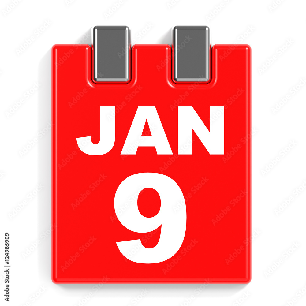 January 9. Calendar on white background. January 9. Calendar on white background.