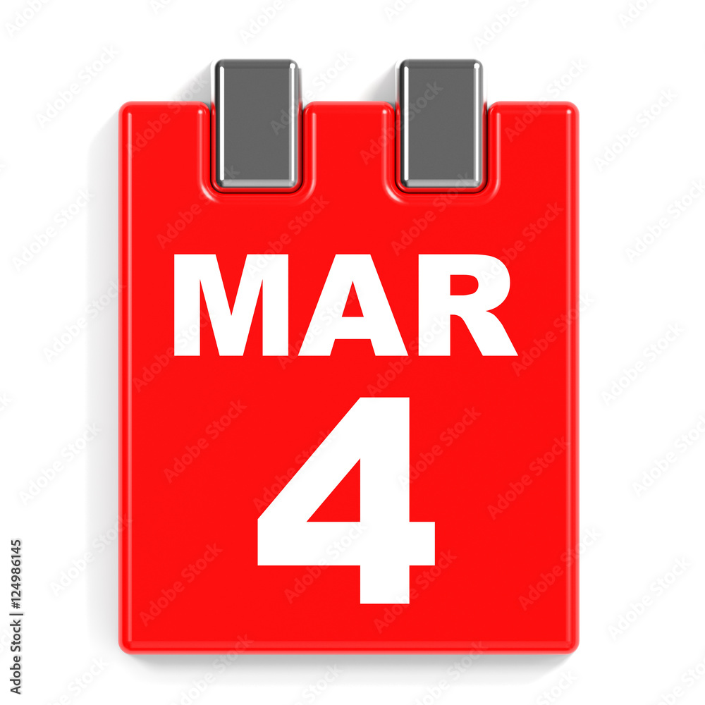 March 4. Calendar on white background. March 4. Calendar on white background.
