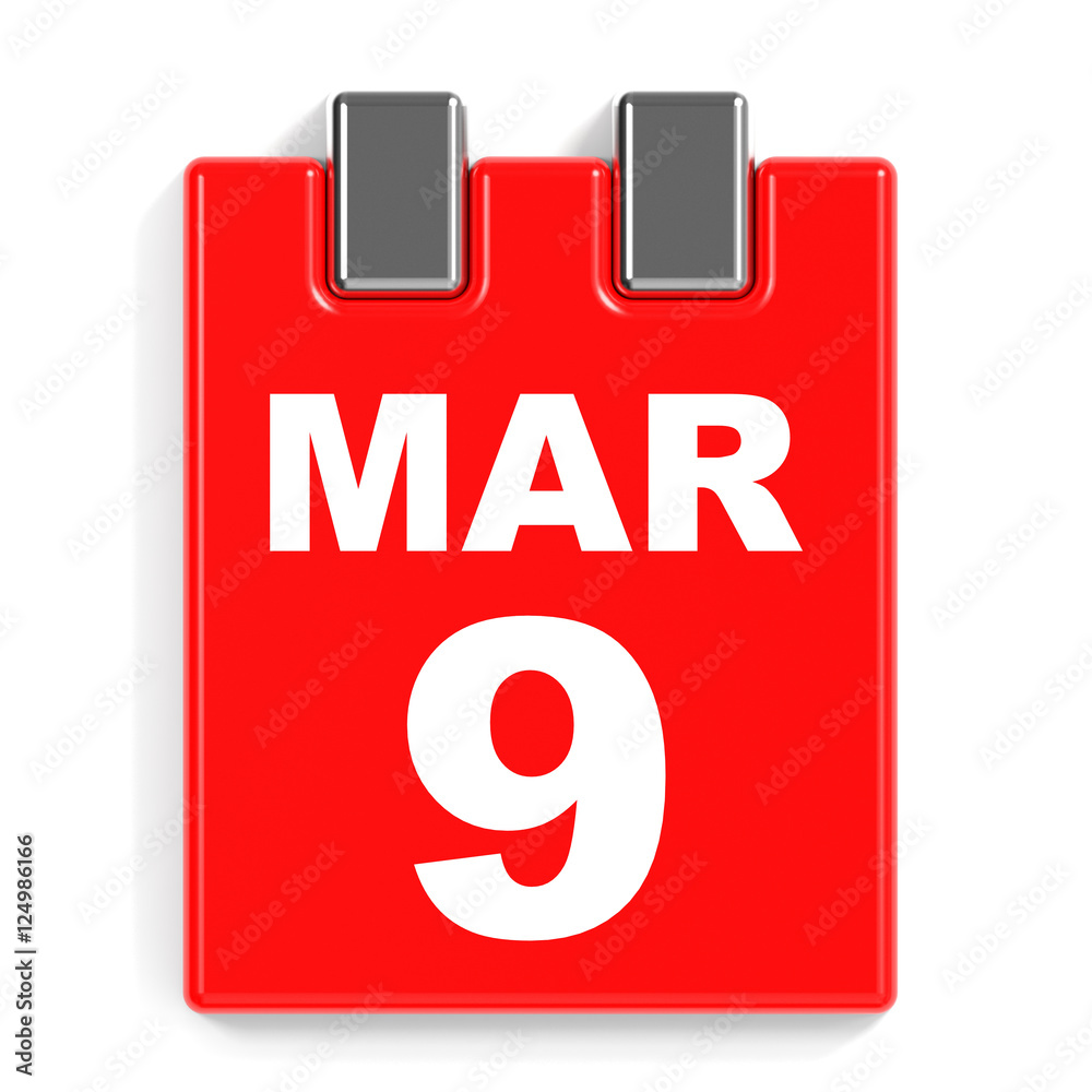 March 9. Calendar on white background. Stock Illustration Adobe Stock