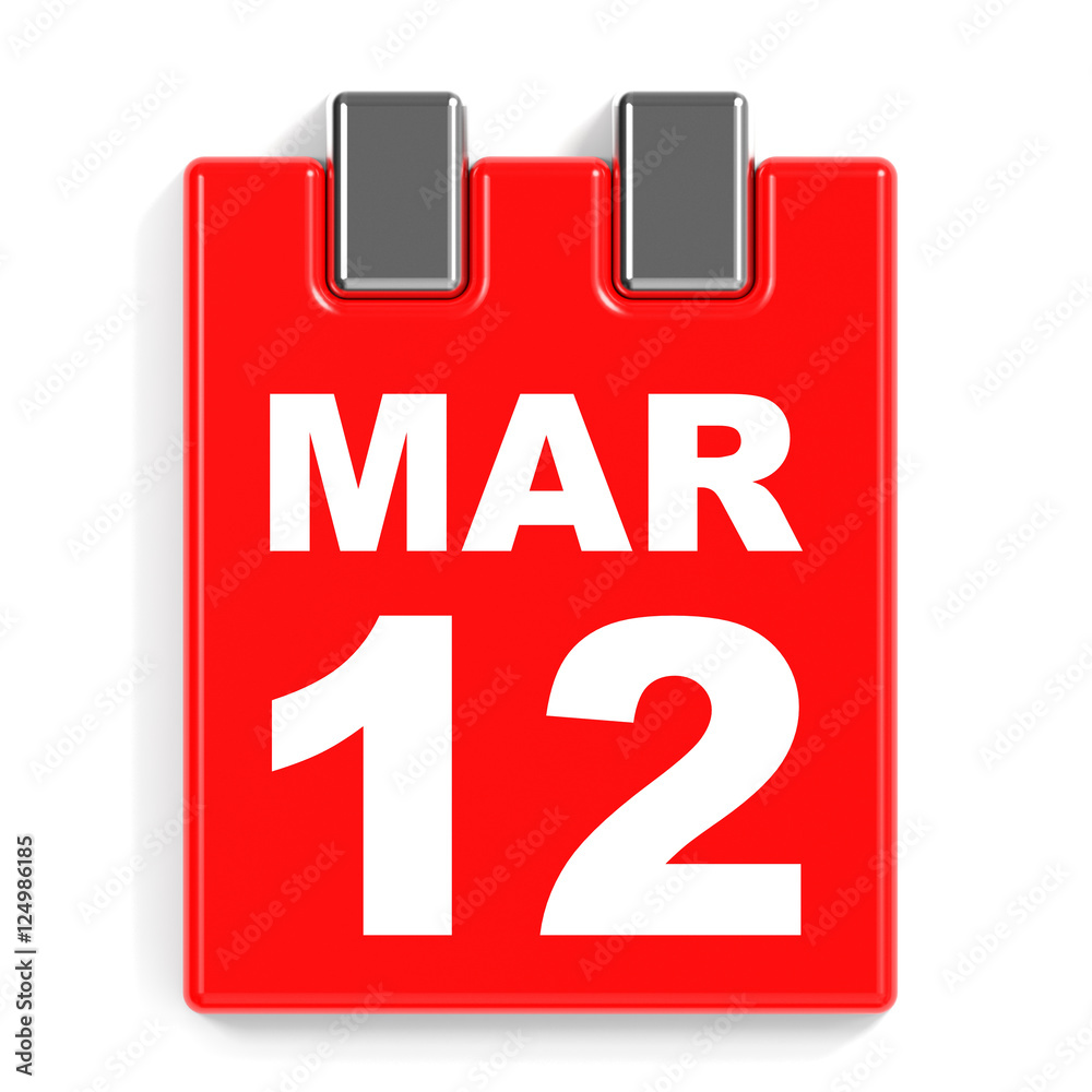 March 12. Calendar on white background. March 12. Calendar on white background.