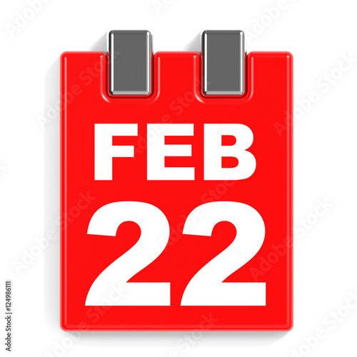 February 22. Calendar on white background.