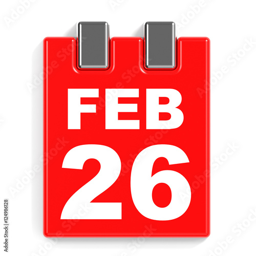 February 26. Calendar on white background.