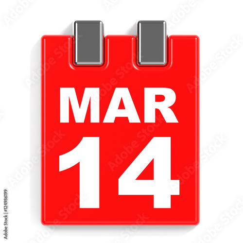 March 14. Calendar on white background.