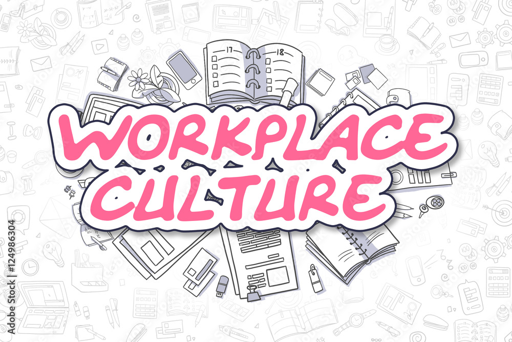 Workplace Culture - Doodle Magenta Text. Business Concept.